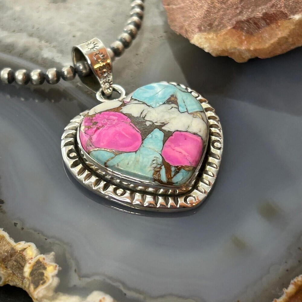 Sterling Silver Southwestern Style Cotton Candy Heart Pendant For Women #4 - Picture 4 of 10